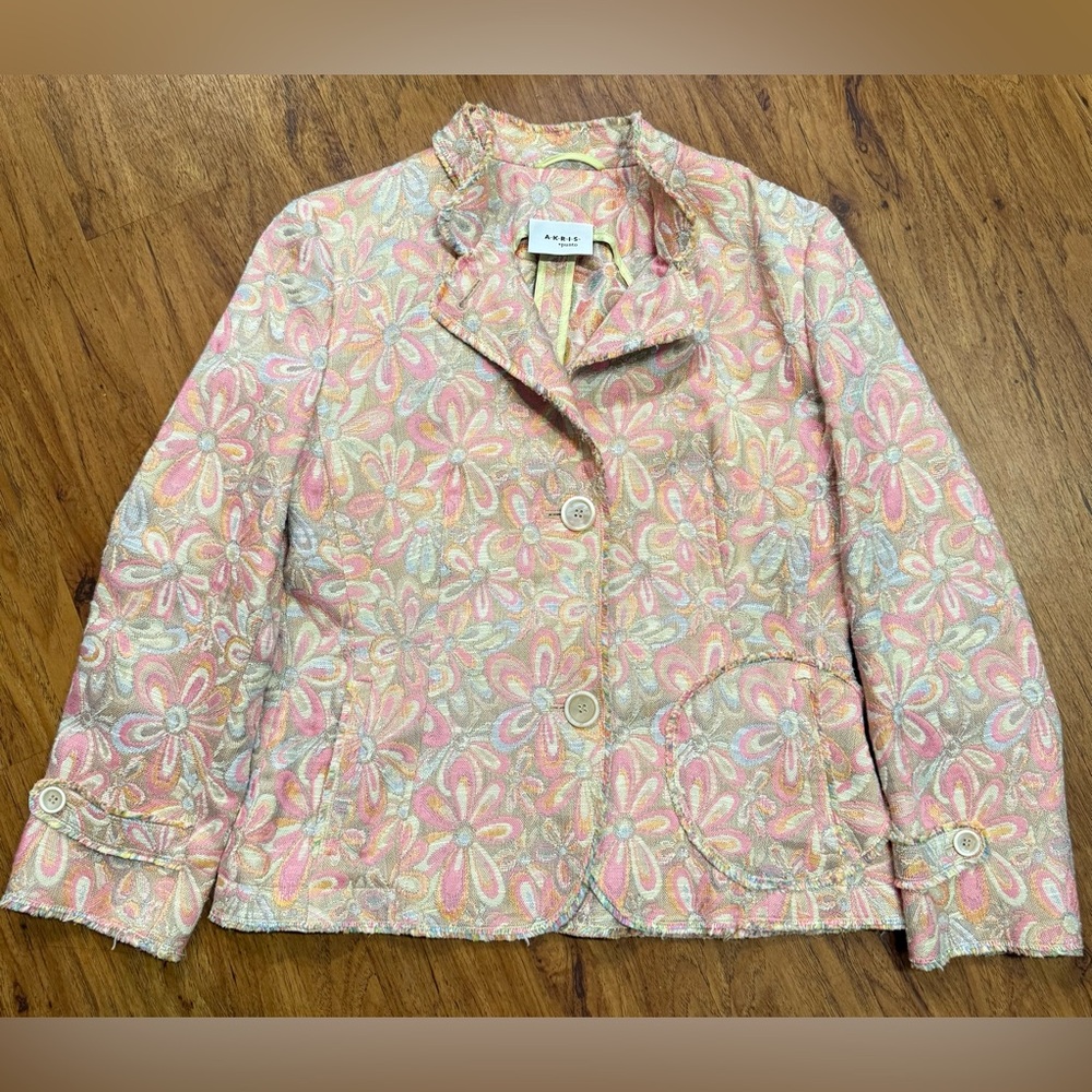 AKRIS PUNTO Multicolor Pastel Daisy Floral Knit Blazer Jacket Switzerland 6
